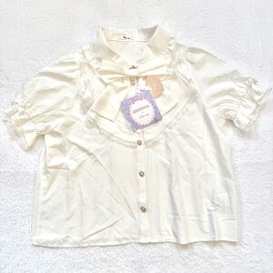 Majoretty Blouse 3L Jirai Kei Ryosan Anime Big bow White Lolita Kawaii Plus Tops